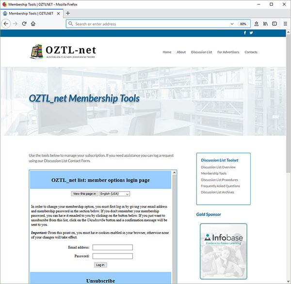 Screenshot: OZTL_net Membership Tools Page. 